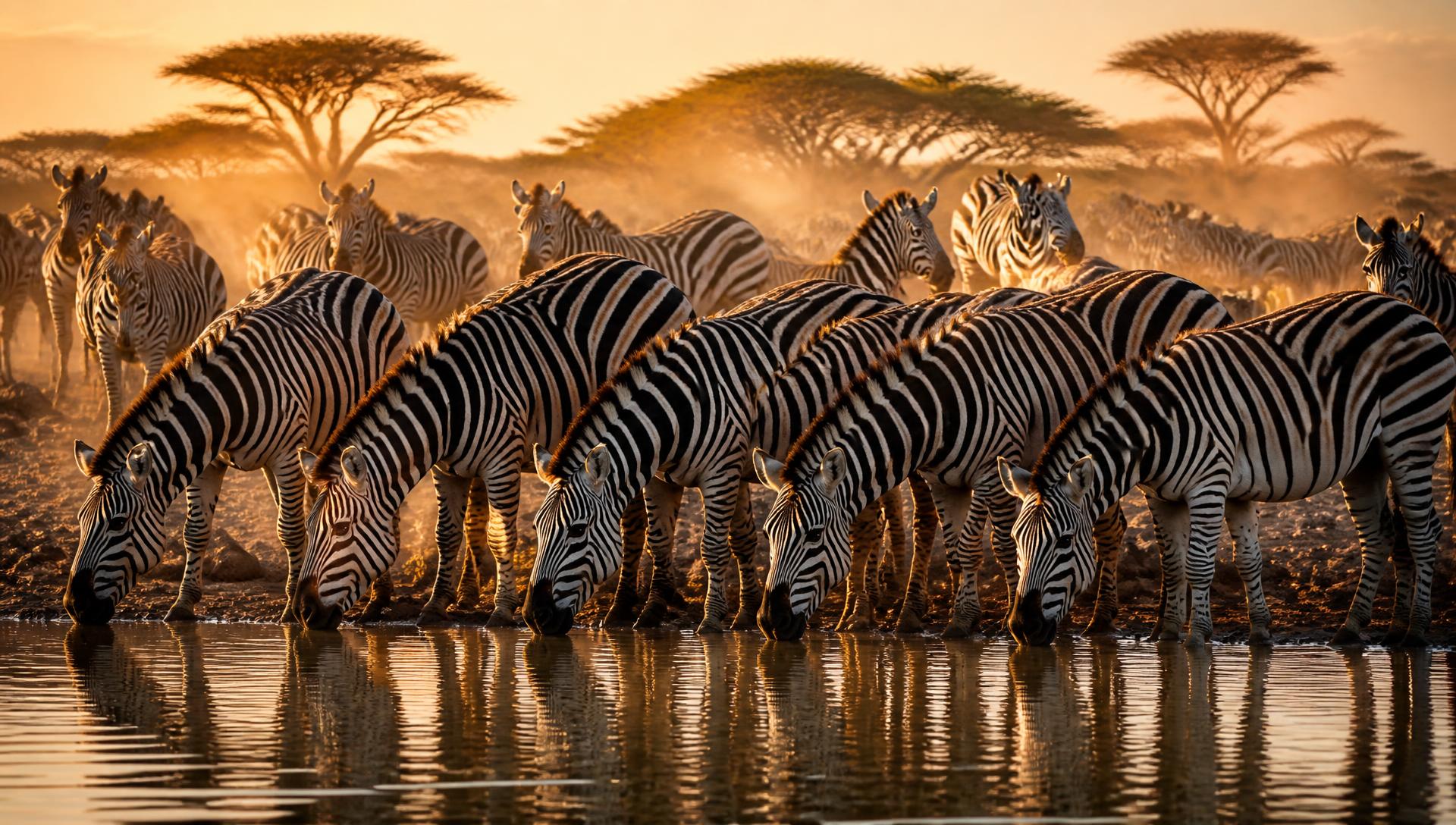 Tanzania savanna with zebras at golden hour